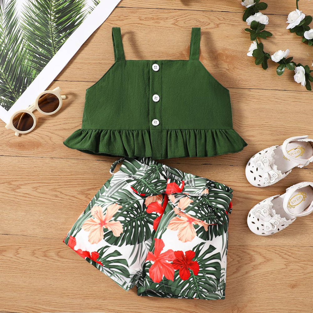 2pcs Trendy Toddler Girl Camisole and Belted Shorts Set - The Floratory