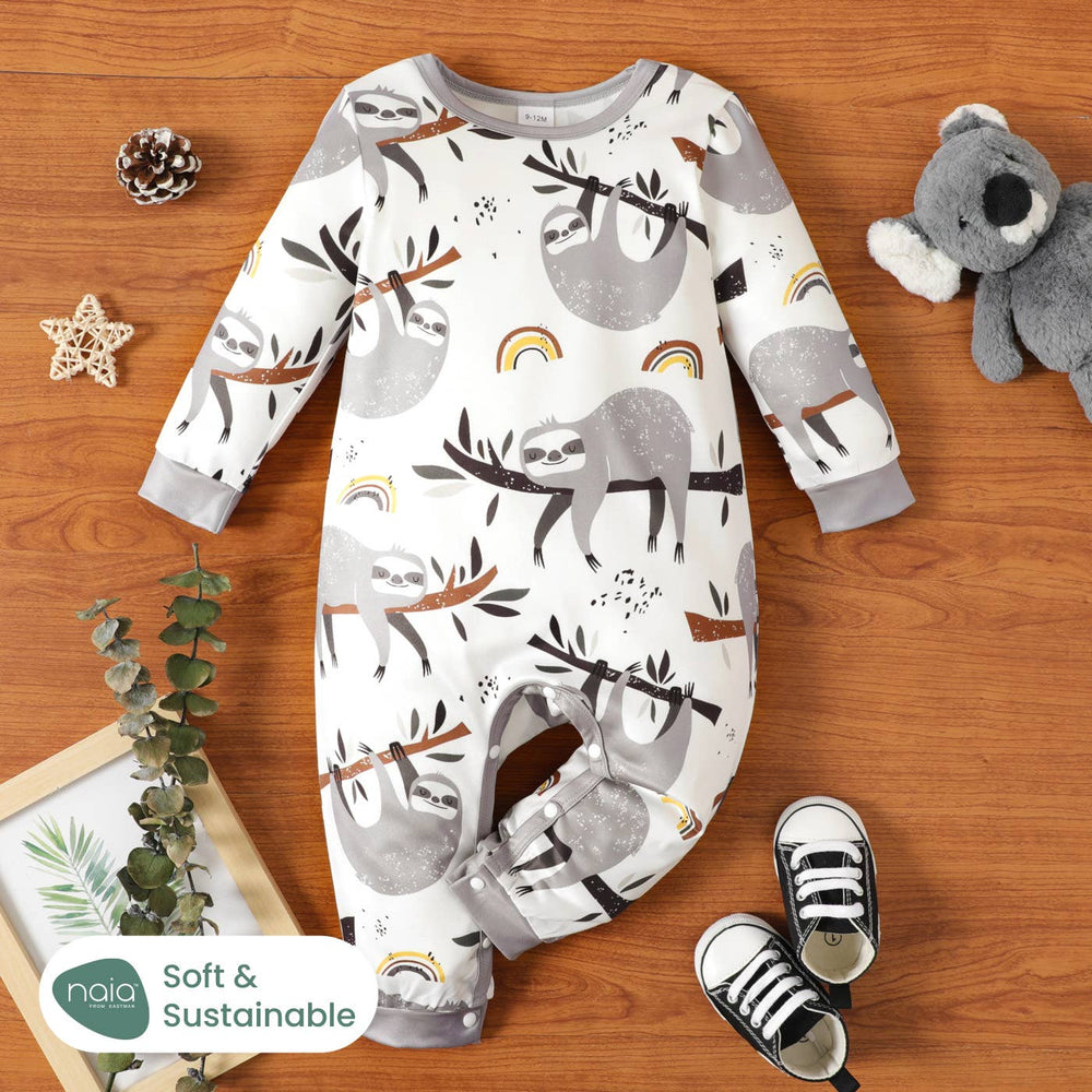 Naia™ Baby Boy Allover Sloth Print Long-sleeve Jumpsuit - The Floratory