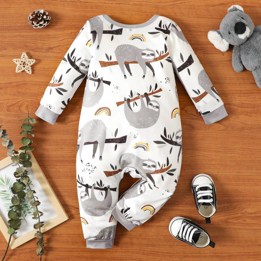 Naia™ Baby Boy Allover Sloth Print Long-sleeve Jumpsuit - The Floratory