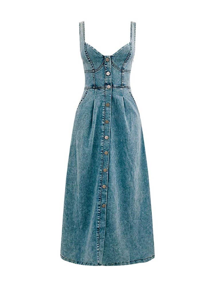 Slip Distressed Casual Button-Down Denim Dress - The Floratory