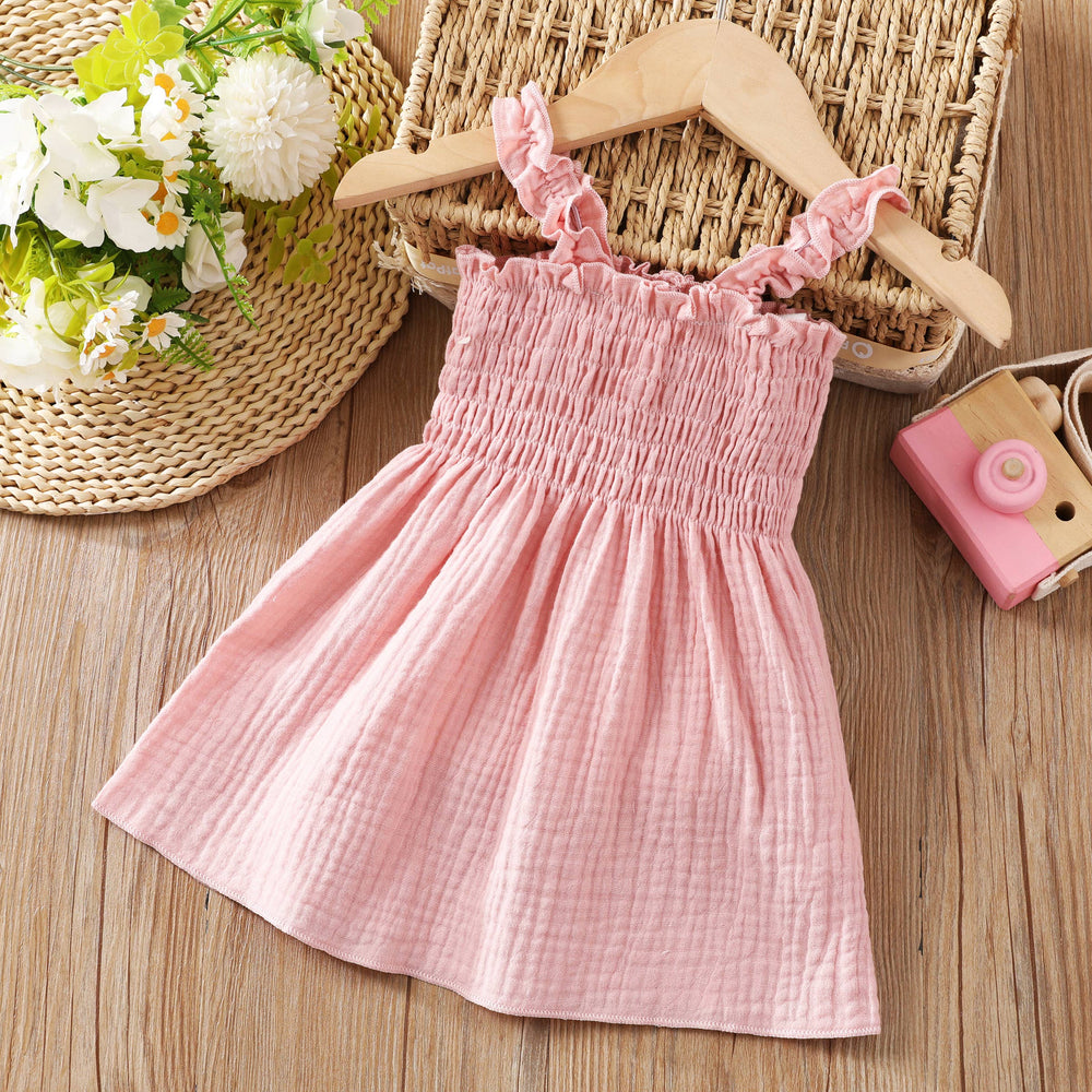 Baby Girls Casual Smocked Pink Cotton Dress - The Floratory