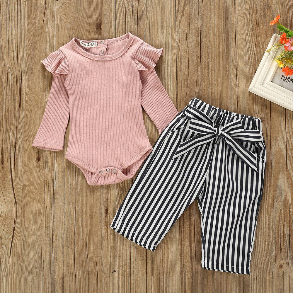 Baby Girl  Bodysuit and Striped Belted Pants - The Floratory