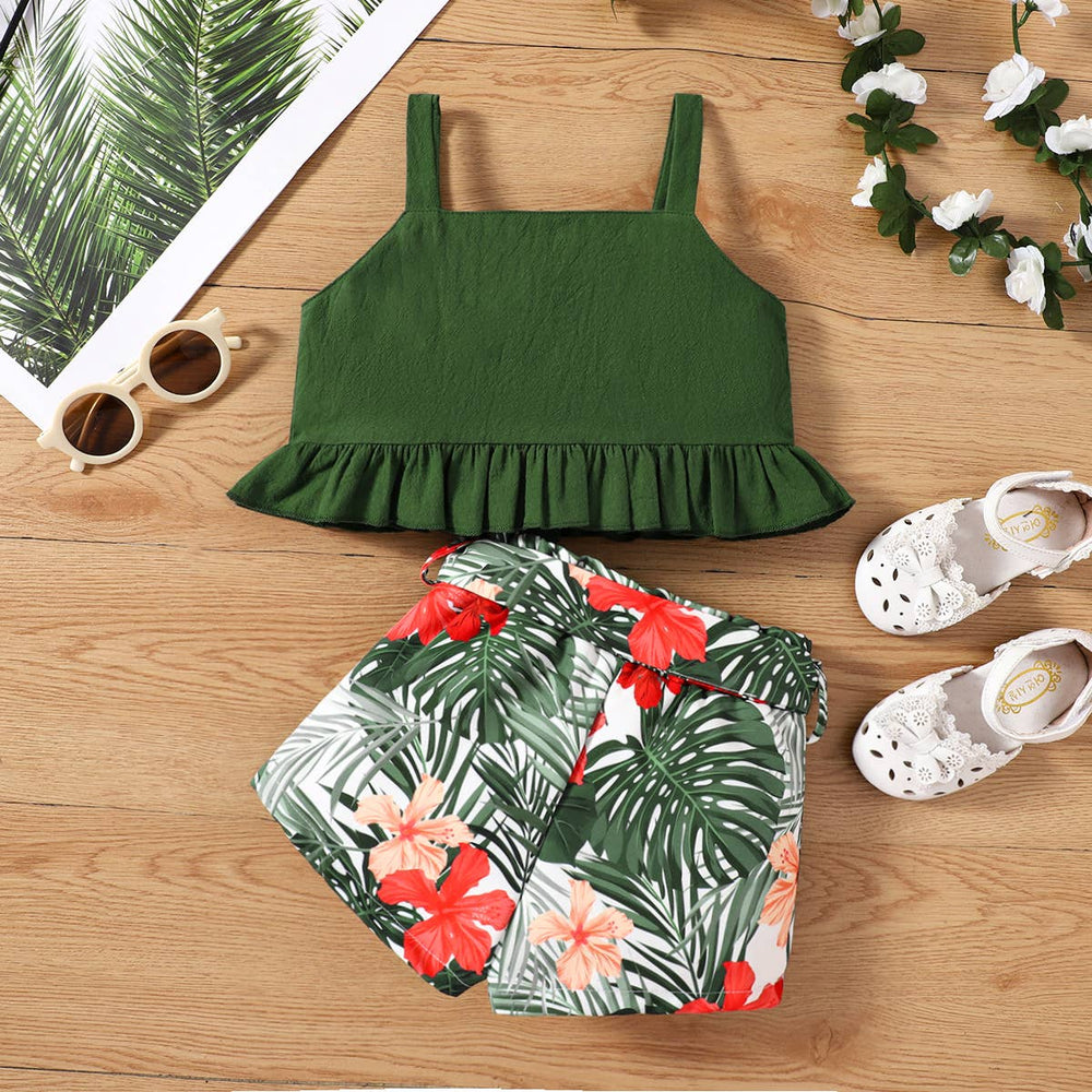 2pcs Trendy Toddler Girl Camisole and Belted Shorts Set - The Floratory