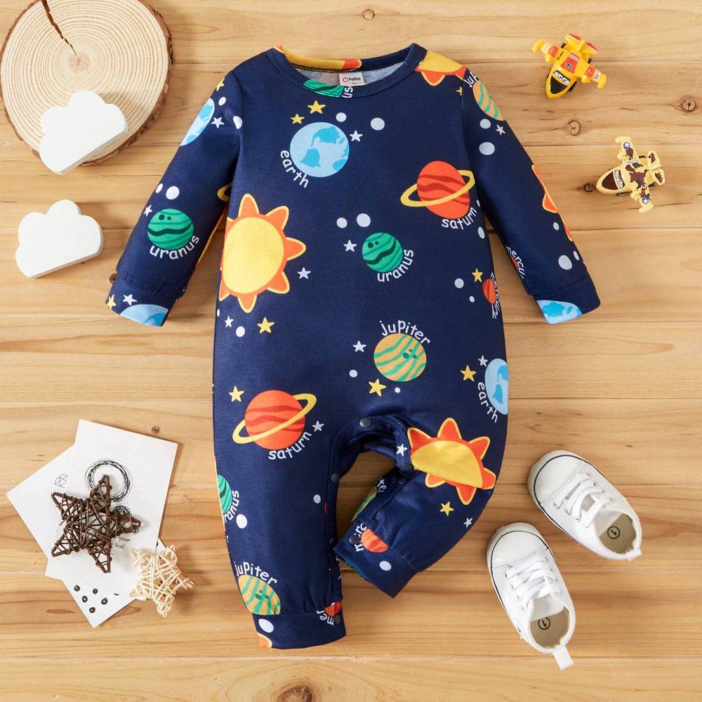 Baby Boy Solar System Planets and Letter Dark Blue Jumpsuit - The Floratory