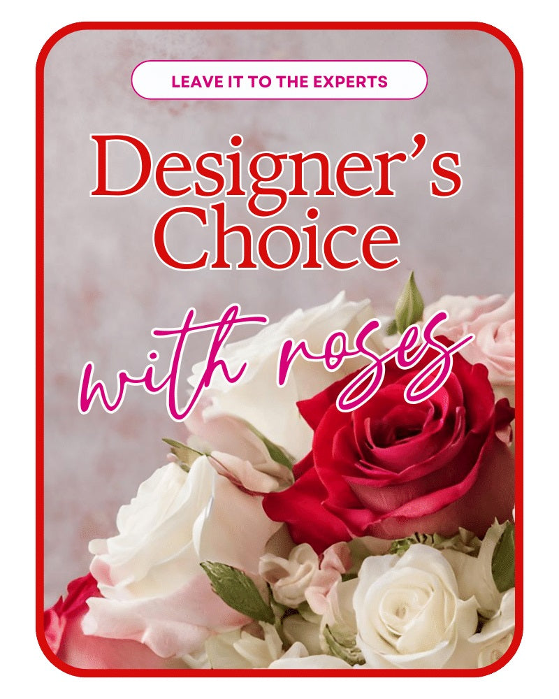 Designer's Choice with Roses in Glass Vase - The Floratory