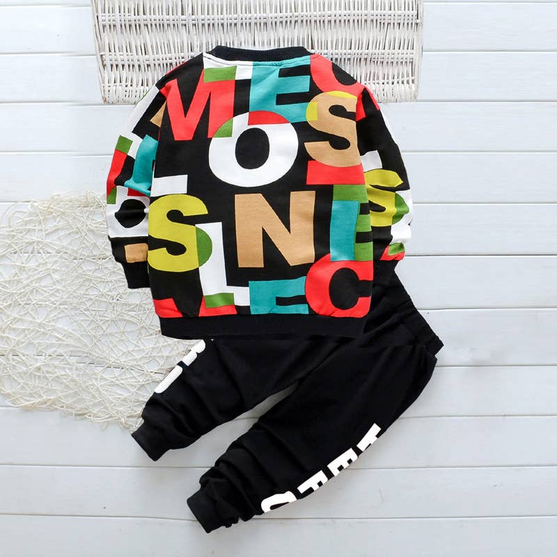2-piece Toddler Boy Letter Print Pullover and Pants Set - The Floratory