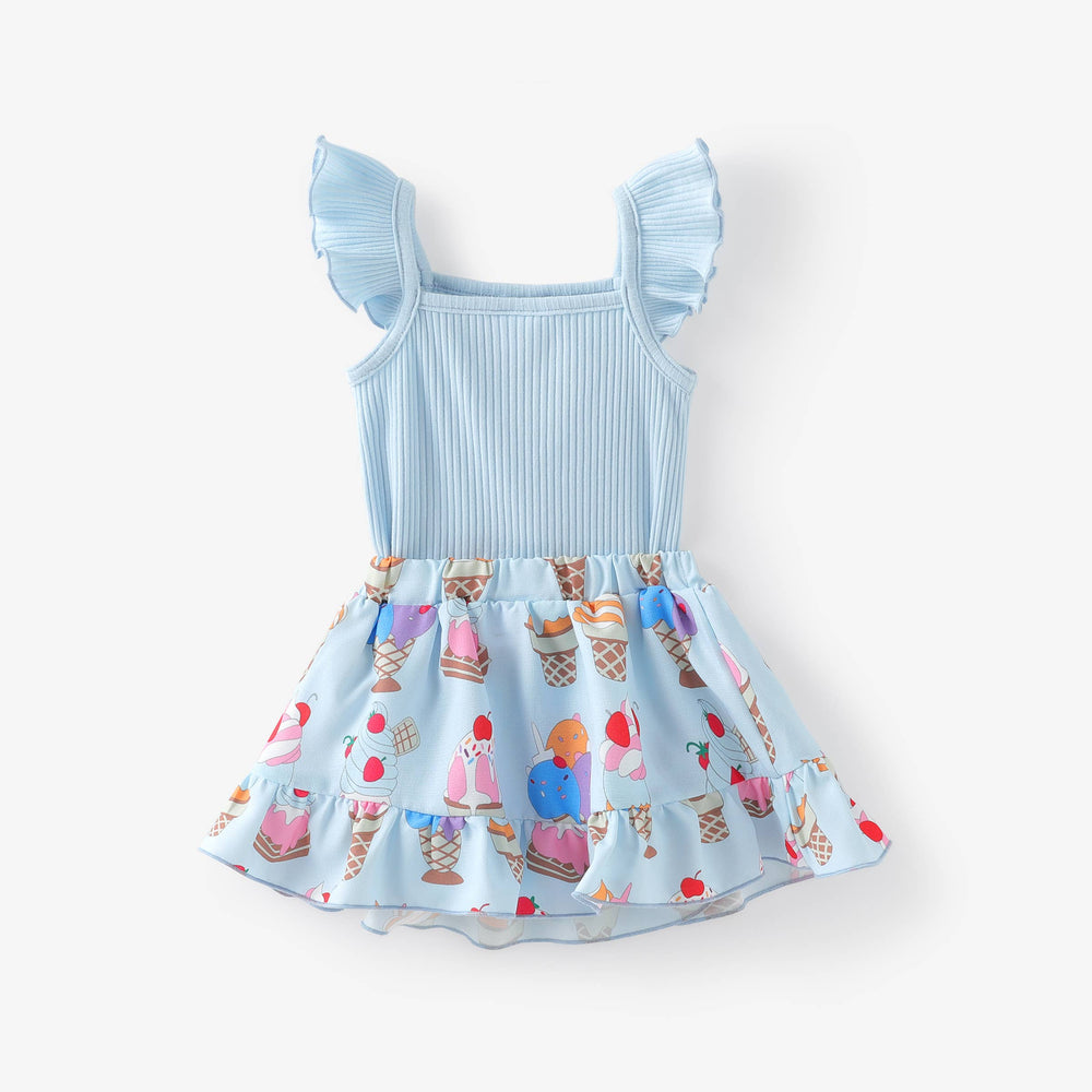 Baby 2pcs Flutter-sleeve Romper and Ice Cream Pattern Skirts - The Floratory
