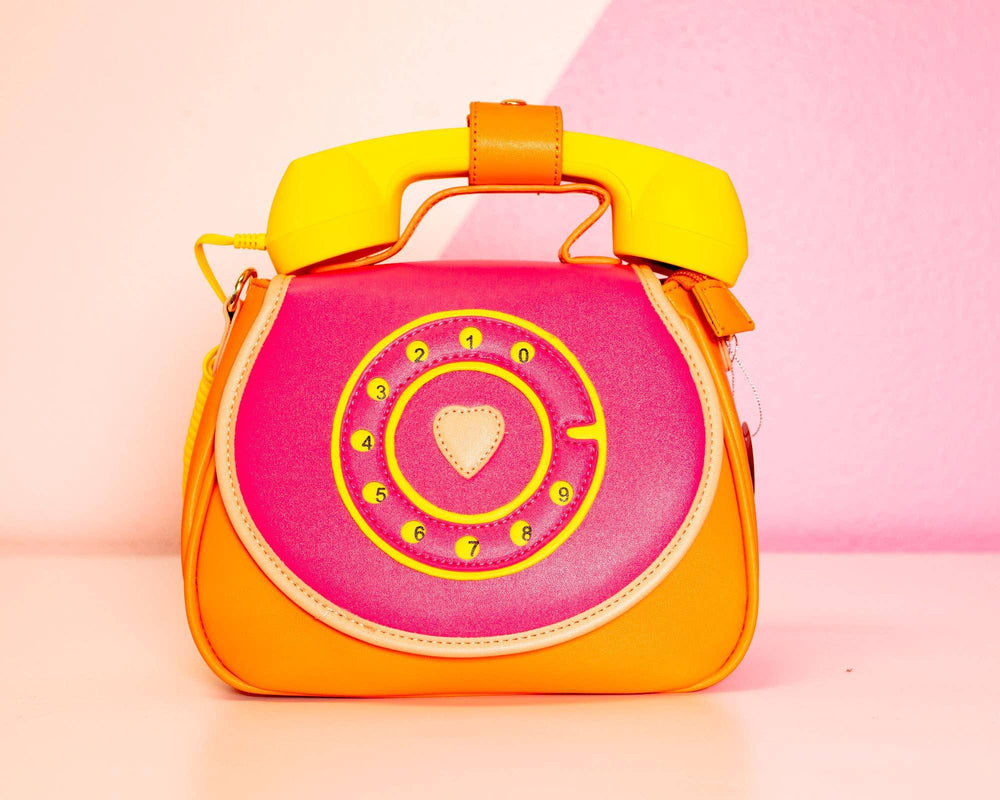 Orange and Pink Ring Ring Phone Convertible Handbag - The Floratory