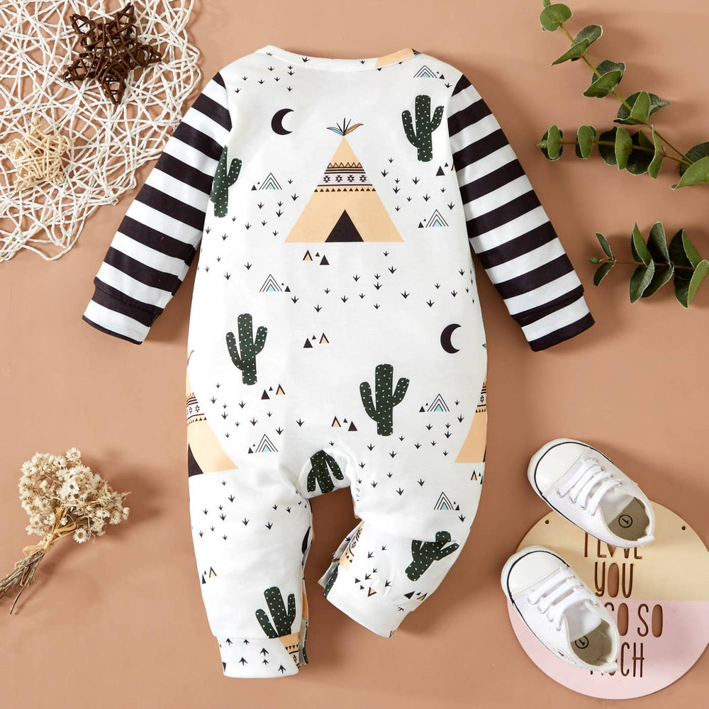 Baby Boy/Girl All Over Print Striped Long-sleeve Jumpsuit - The Floratory