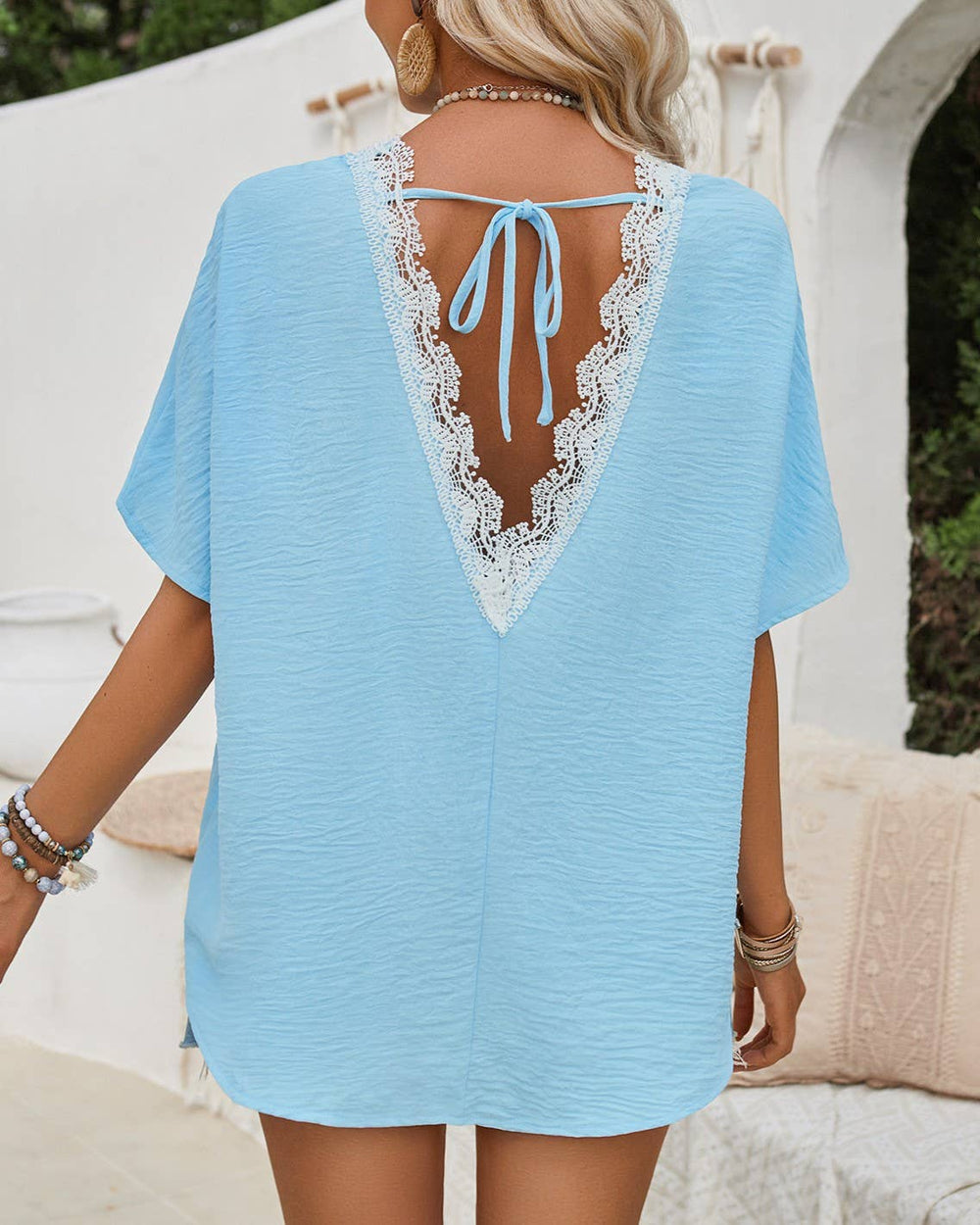 Round Neck Back Lace T-Shirt - The Floratory