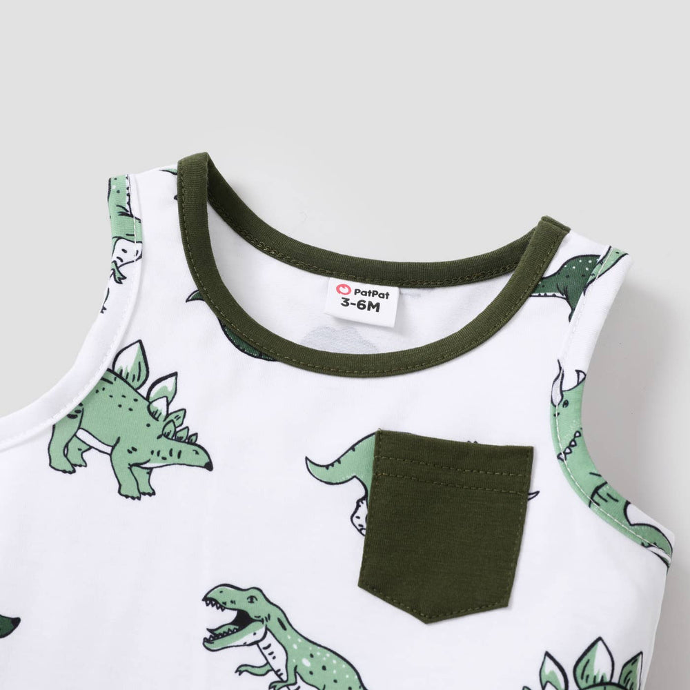 2pcs Baby Boy  Dinosaur Sleeveless Tank Top  Shorts Set - The Floratory