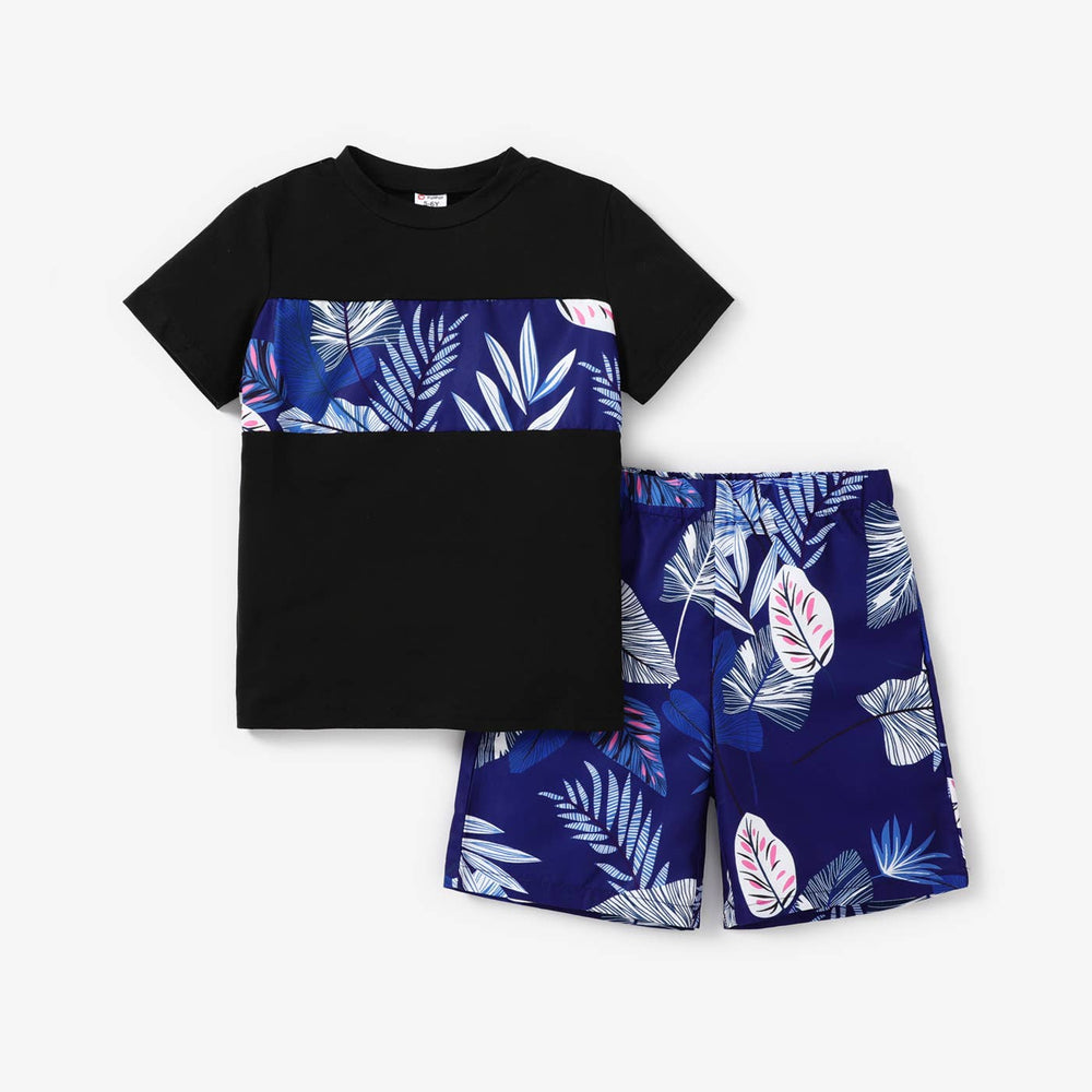 Kid Boy 2pcs Tropical Print Tee and Shorts Set/ Canvas Shoes - The Floratory
