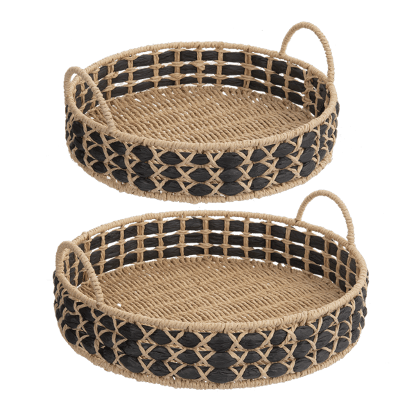 Natural & Black Round Tray - The Floratory