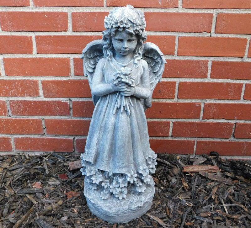 Concrete Angel with Flower Bouquet - The Floratory