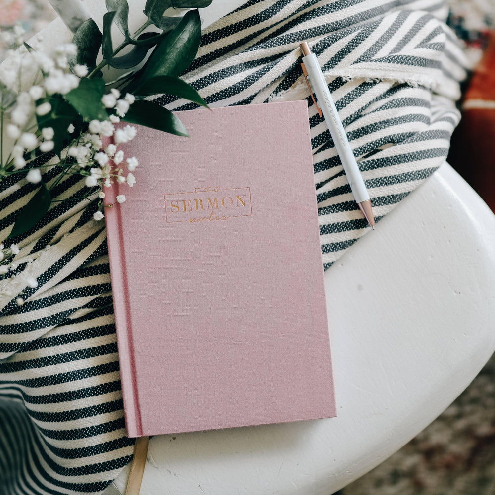 Sermon Notes Journal - Pink Linen - Village Floral Designs and Gifts