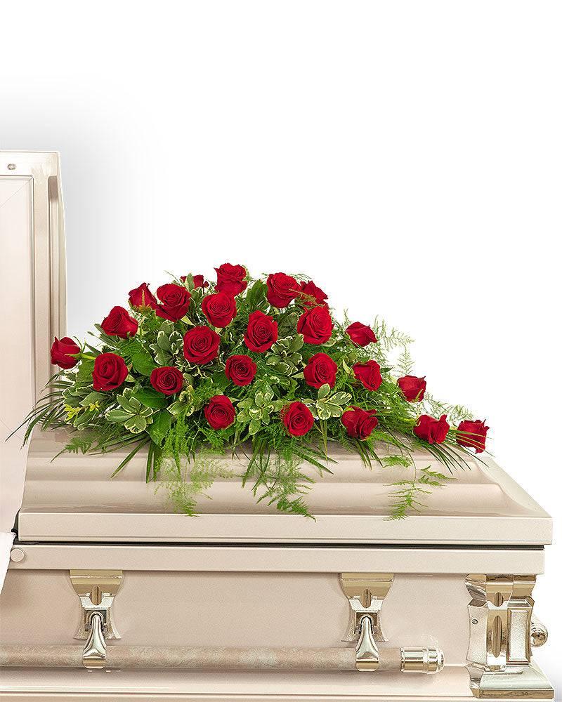 24 Red Roses Casket Spray - Village Floral Designs and Gifts