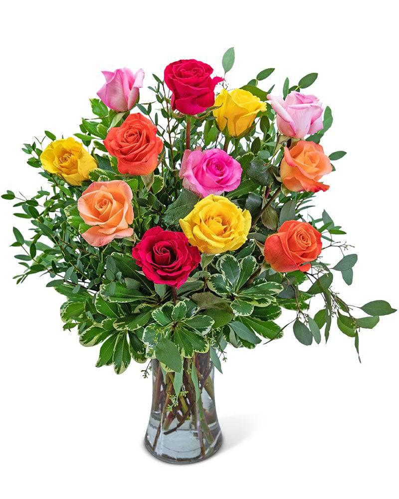 One Dozen Vibrant Roses - Village Floral Designs and Gifts