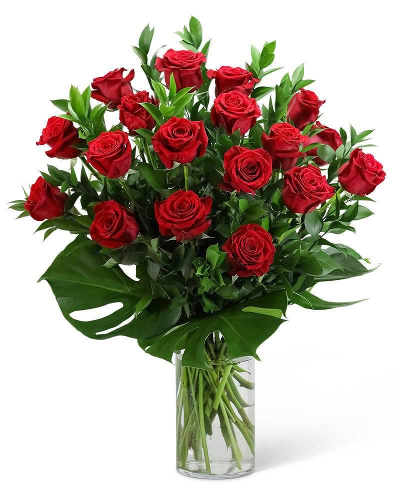 Red Roses with Modern Foliage (18) - Village Floral Designs and Gifts