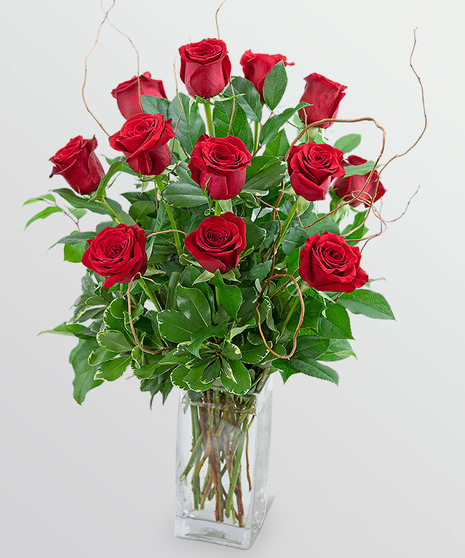 Dozen Red Roses with Willow