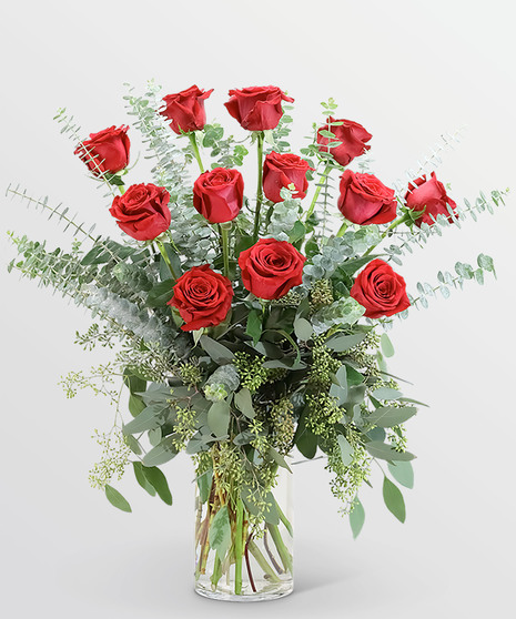 Red Roses with Eucalyptus Foliage (12)