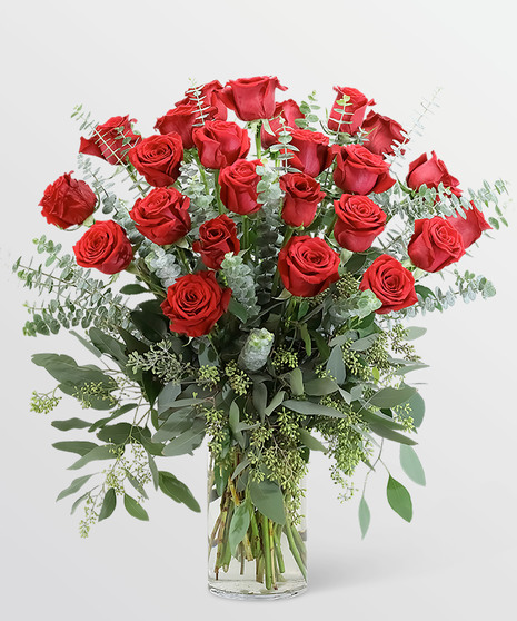 Red Roses with Eucalyptus Foliage (24)