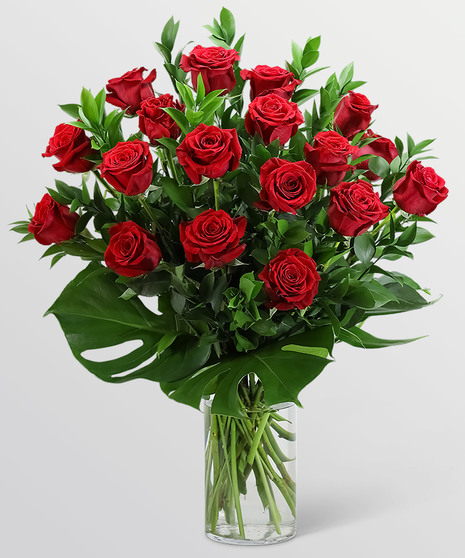 18 Red Roses with Modern Foliage